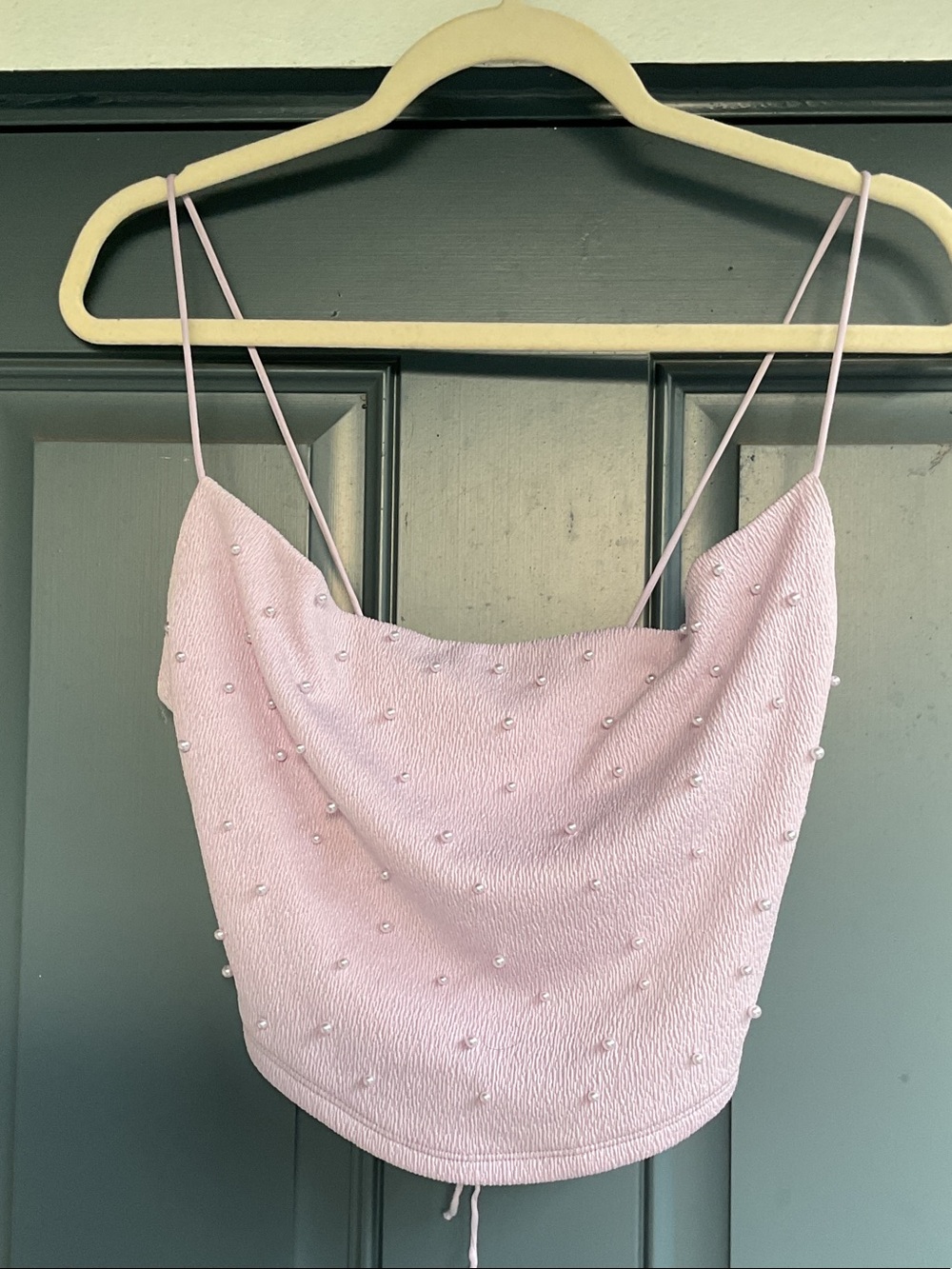 Windsor Lilac Pearl-Embellished Cowl Neck Spaghetti Strap Top